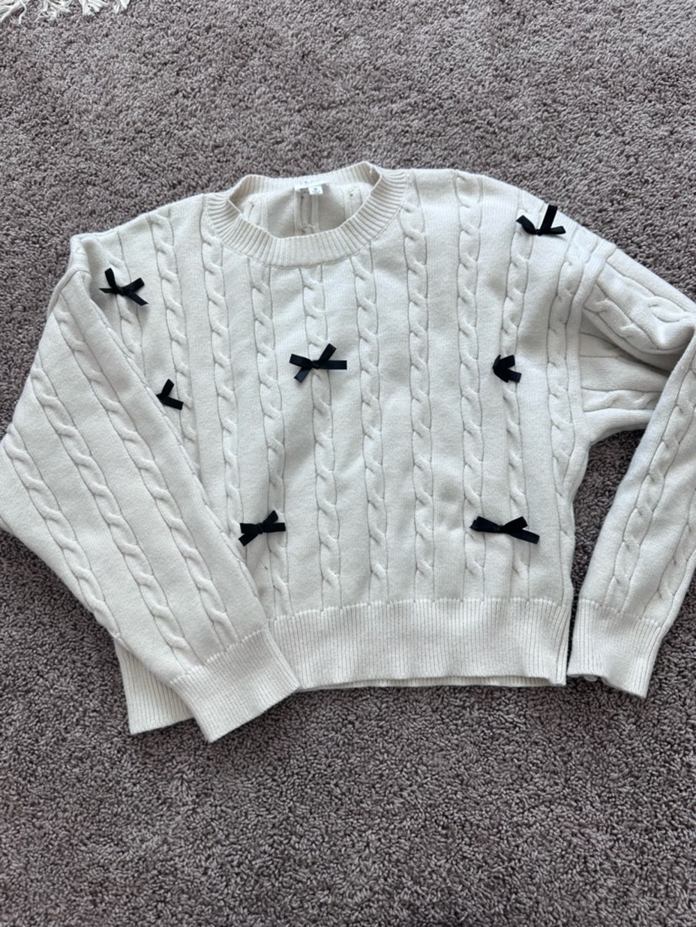 VICI Bow Sweater Cream Cable Knit Ribbon Detail Coquette Size M